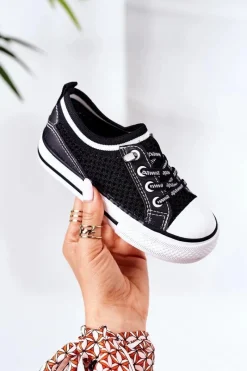 Sale Boto Dziecięce Przewiewne Trampki Czarne Kids Club