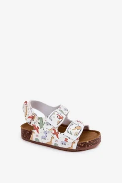 Online Dziecięce Sandałki Na Korkowej Podeszwie Z Klamrami Dinozaury Multikolor Thessa Dzieci Chłopięce|Dziewczęce