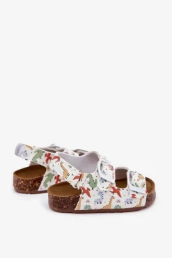 Online Dziecięce Sandałki Na Korkowej Podeszwie Z Klamrami Dinozaury Multikolor Thessa Dzieci Chłopięce|Dziewczęce
