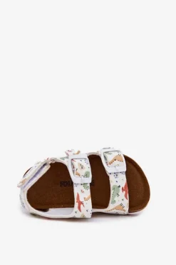 Online Dziecięce Sandałki Na Korkowej Podeszwie Z Klamrami Dinozaury Multikolor Thessa Dzieci Chłopięce|Dziewczęce