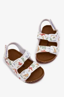 Online Dziecięce Sandałki Na Korkowej Podeszwie Z Klamrami Dinozaury Multikolor Thessa Dzieci Chłopięce|Dziewczęce