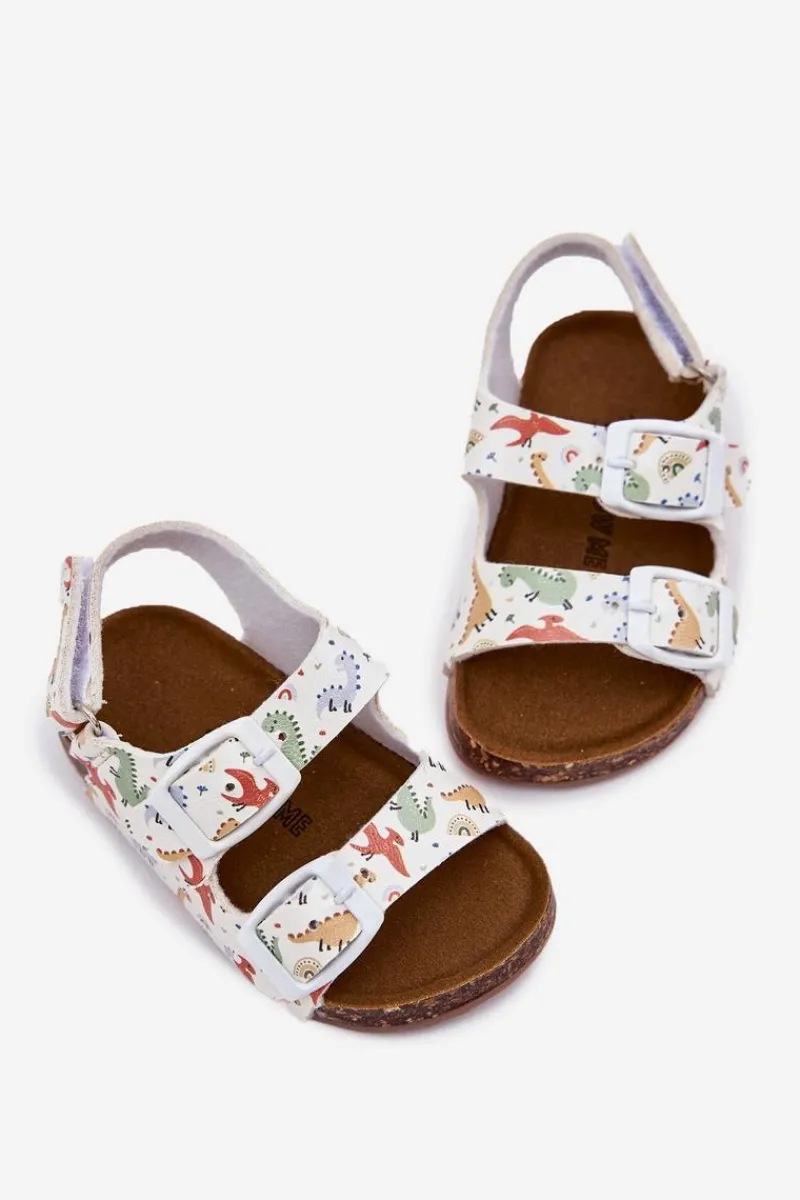 Online Dziecięce Sandałki Na Korkowej Podeszwie Z Klamrami Dinozaury Multikolor Thessa Dzieci Chłopięce|Dziewczęce