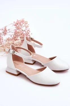 New Dziecięce Sandałki Na Niskim Obcasie Jasnosrebrne Nelly Dzieci Dziewczęce