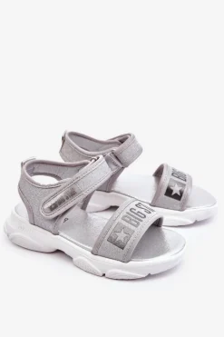 Best Big Star Shoes Dziecięce Sandałki Na Rzep Big Star LL374194 Srebrne Srebrny