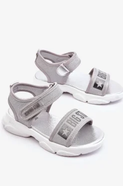 Best Big Star Shoes Dziecięce Sandałki Na Rzep Big Star LL374194 Srebrne Srebrny