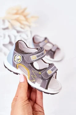 Best Dziecięce Sandałki Na Rzepy Szare Soccer Dzieci Chłopięce