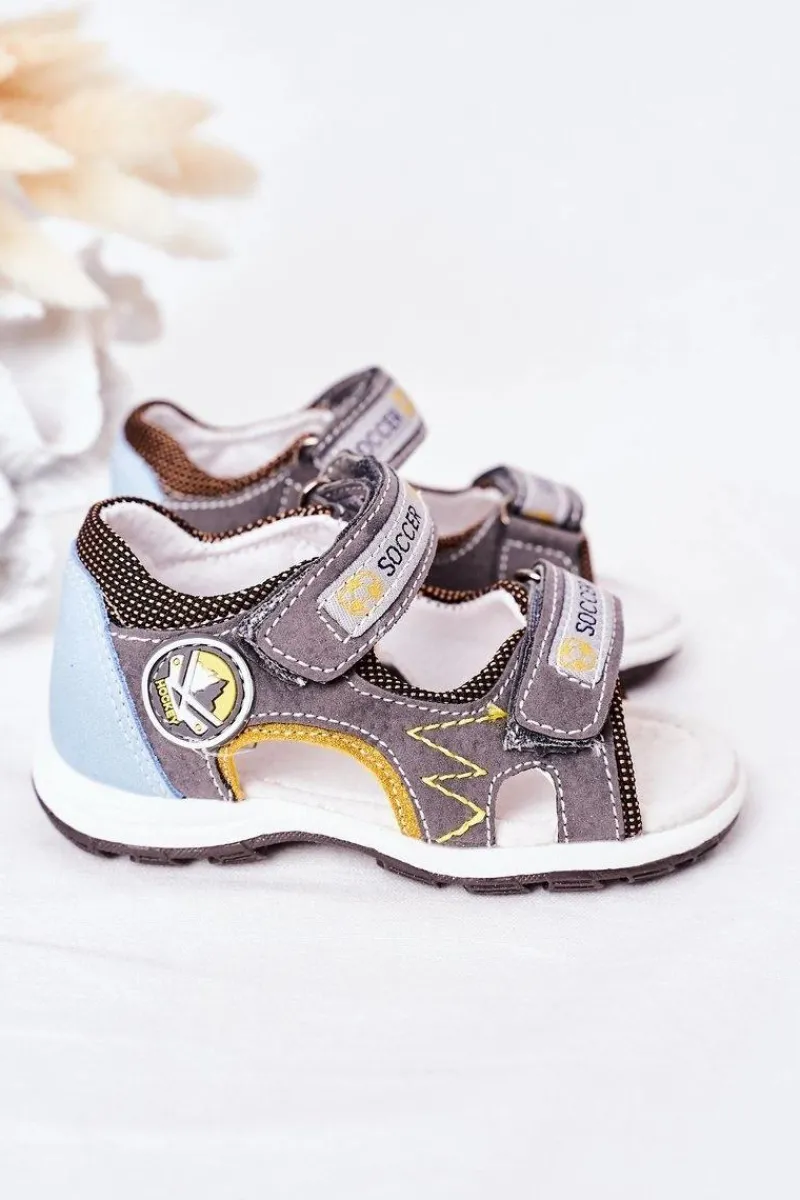 Best Dziecięce Sandałki Na Rzepy Szare Soccer Dzieci Chłopięce