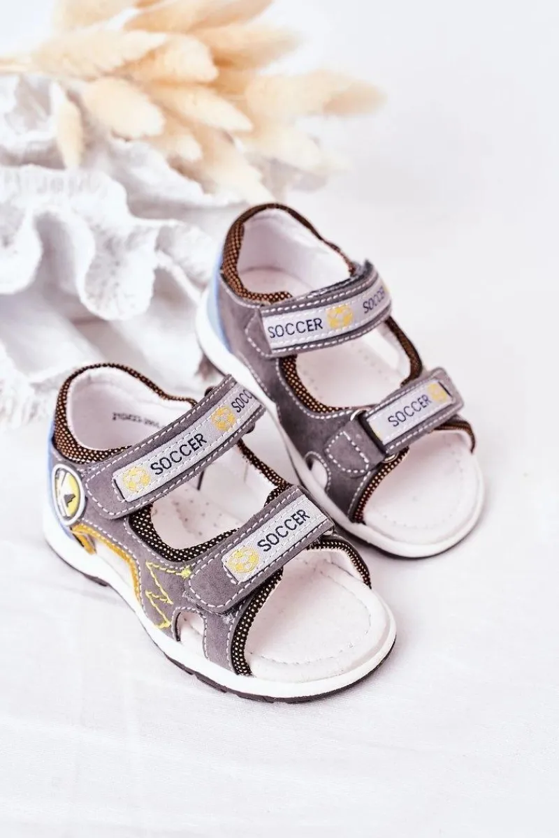Best Dziecięce Sandałki Na Rzepy Szare Soccer Dzieci Chłopięce