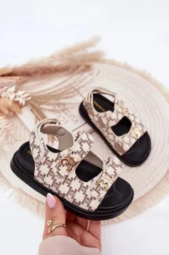 Outlet Boto Dziecięce Sandałki Na Rzepy Ze Złotymi Detalami Beżowe Cavina Beżowy