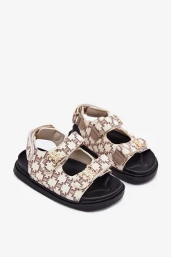 Outlet Boto Dziecięce Sandałki Na Rzepy Ze Złotymi Detalami Beżowe Cavina Beżowy