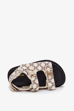 Outlet Boto Dziecięce Sandałki Na Rzepy Ze Złotymi Detalami Beżowe Cavina Beżowy