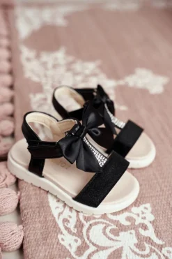 Clearance Boto Dziecięce Sandałki Na Rzepy Dla Dziewczynki Czarne Bella
