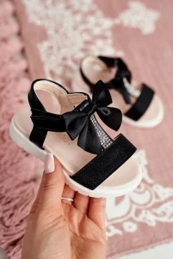 Clearance Boto Dziecięce Sandałki Na Rzepy Dla Dziewczynki Czarne Bella