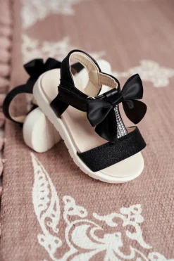 Clearance Boto Dziecięce Sandałki Na Rzepy Dla Dziewczynki Czarne Bella