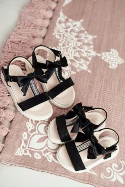 Clearance Boto Dziecięce Sandałki Na Rzepy Dla Dziewczynki Czarne Bella