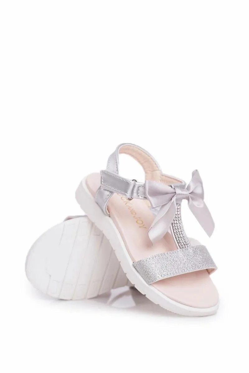 Dziewczęce>Boto Dziecięce Sandałki Na Rzepy Dla Dziewczynki Srebrne Bella