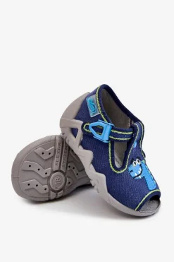 Clearance Dziecięce Sandałki Papcie Dinozaur 217P116 Granatowe Dzieci Chłopięce