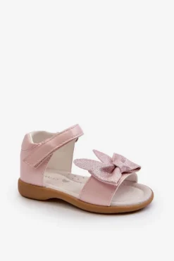 Clearance Evento Dziecięce Sandałki Z Kokardą Zapinane Na Rzep Różowe Wistala Różowy