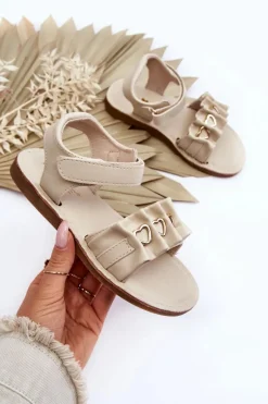 Clearance Evento Dziecięce Sandałki Z Serduszkami Na Rzep Beżowe Havana Beżowy