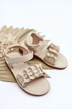 Clearance Evento Dziecięce Sandałki Z Serduszkami Na Rzep Beżowe Havana Beżowy