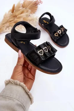 Online Dziecięce Sandałki Z Serduszkami Na Rzep Czarne Havana Dzieci Dziewczęce