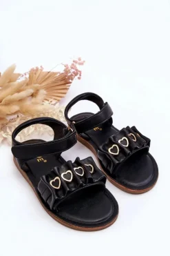 Online Dziecięce Sandałki Z Serduszkami Na Rzep Czarne Havana Dzieci Dziewczęce