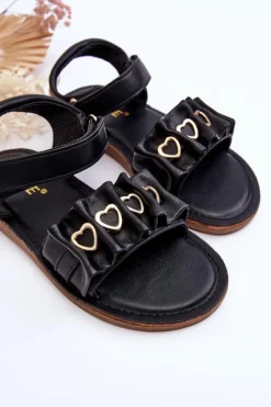 Online Dziecięce Sandałki Z Serduszkami Na Rzep Czarne Havana Dzieci Dziewczęce