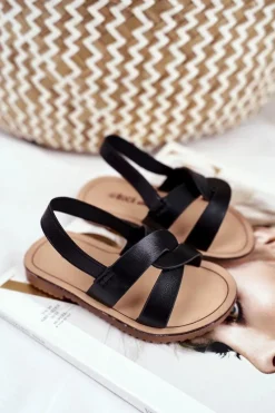 New Boto Dziecięce Sandałki Ze Ściągaczem Czarne Bambino