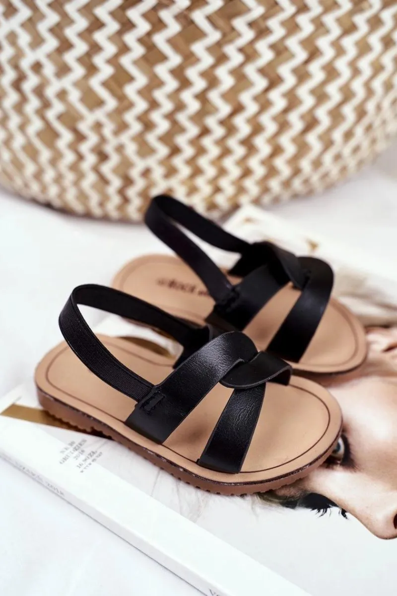 New Boto Dziecięce Sandałki Ze Ściągaczem Czarne Bambino