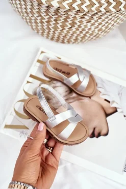 Dziewczęce>Boto Dziecięce Sandałki Ze Ściągaczem Srebrne Bambino