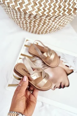 Dziecięce Sandałki Ze Ściągaczem Złote Bambino Dzieci Dziewczęce