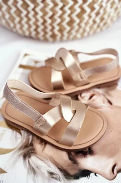 Dziecięce Sandałki Ze Ściągaczem Złote Bambino Dzieci Dziewczęce