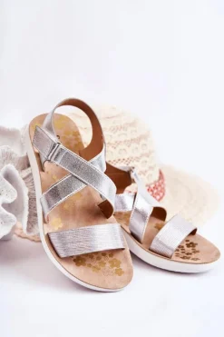 Dziewczęce>Damskie buty S.Barski Dziecięce Sandały Na Rzep Srebrne Alise