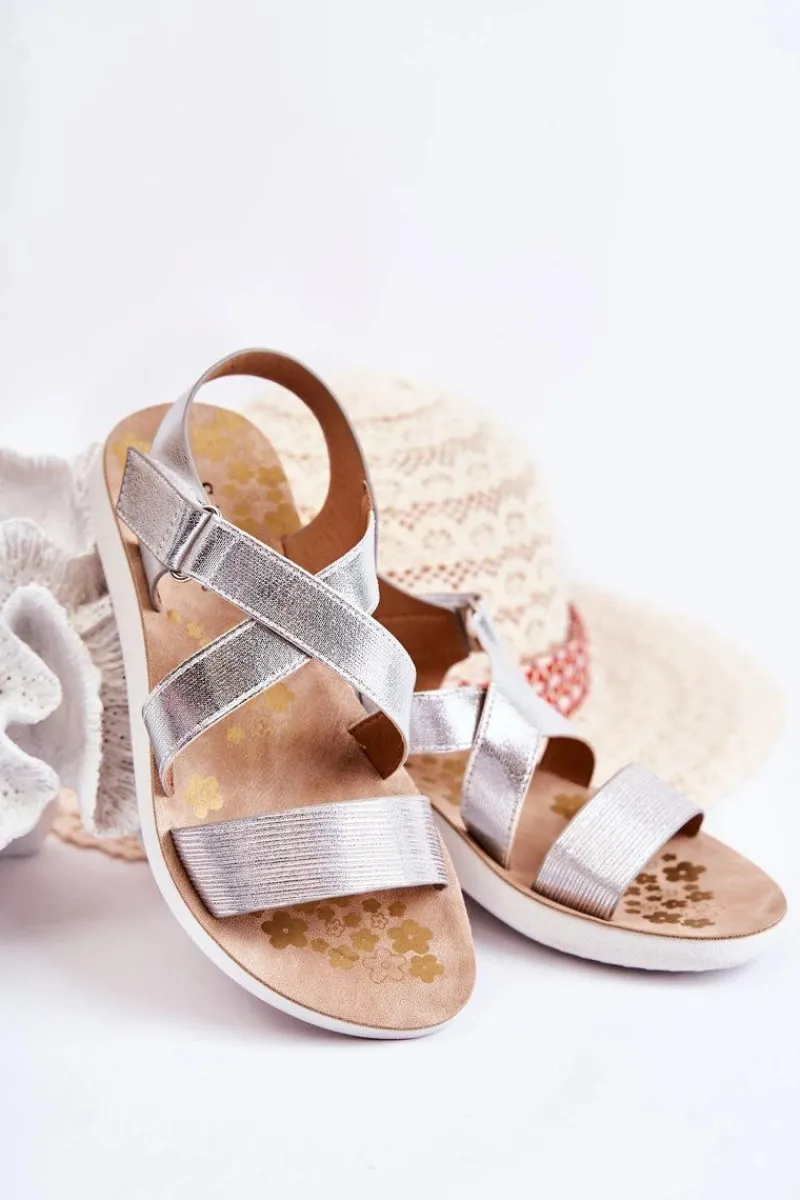 Dziewczęce>Damskie buty S.Barski Dziecięce Sandały Na Rzep Srebrne Alise