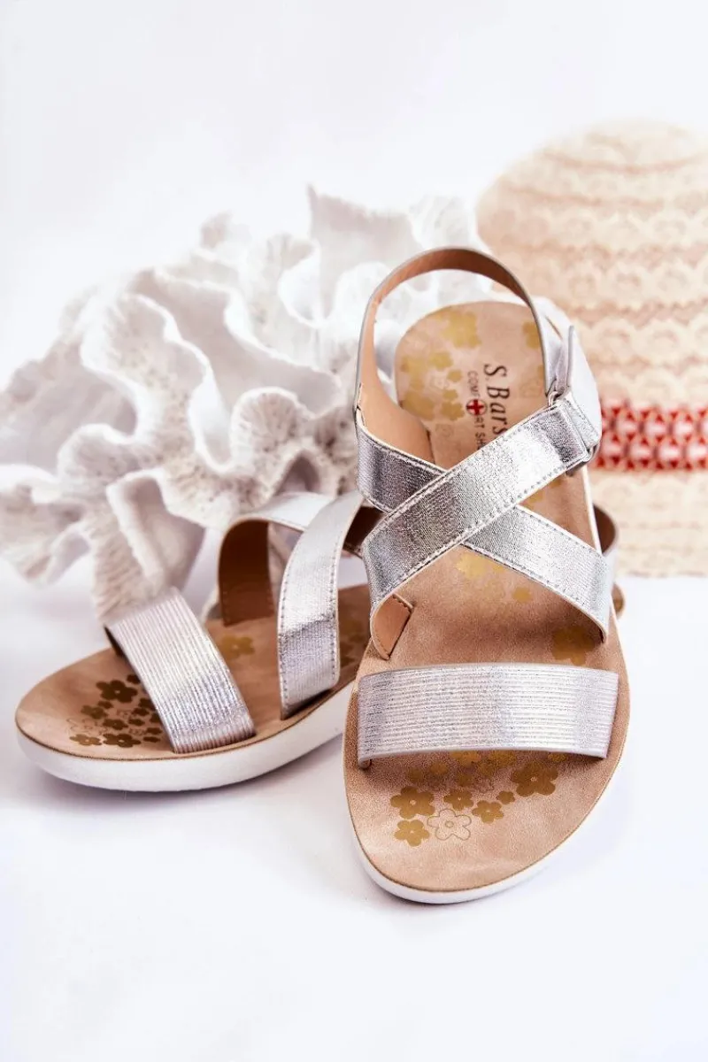 Dziewczęce>Damskie buty S.Barski Dziecięce Sandały Na Rzep Srebrne Alise