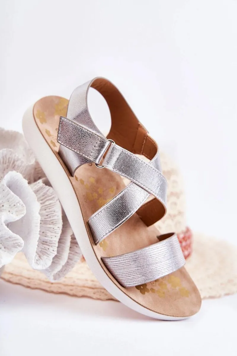 Dziewczęce>Damskie buty S.Barski Dziecięce Sandały Na Rzep Srebrne Alise