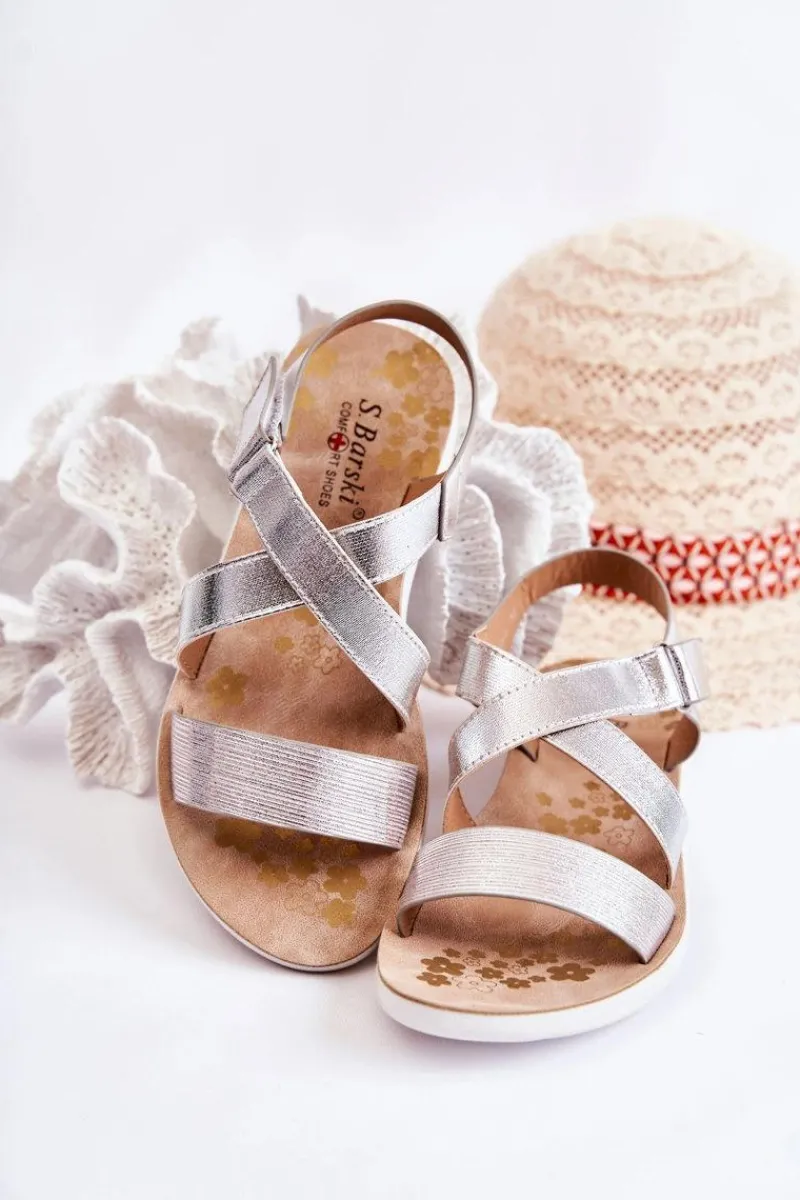 Dziewczęce>Damskie buty S.Barski Dziecięce Sandały Na Rzep Srebrne Alise