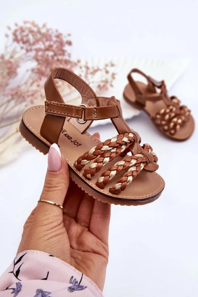 Outlet Dziecięce Sandały Na Rzep Z Paseczkami Brązowe Sammy Dzieci Dziewczęce