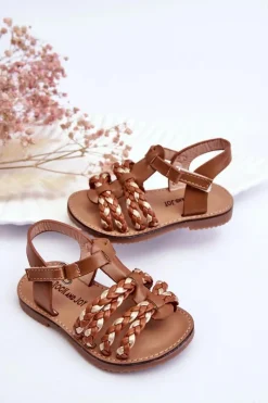 Outlet Dziecięce Sandały Na Rzep Z Paseczkami Brązowe Sammy Dzieci Dziewczęce