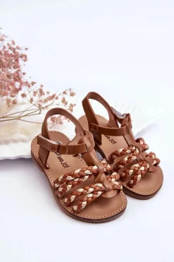 Outlet Dziecięce Sandały Na Rzep Z Paseczkami Brązowe Sammy Dzieci Dziewczęce