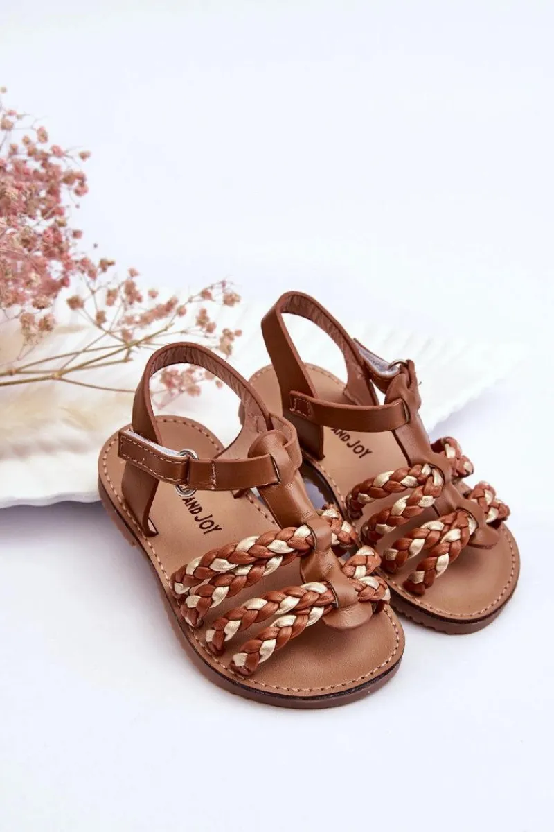 Outlet Dziecięce Sandały Na Rzep Z Paseczkami Brązowe Sammy Dzieci Dziewczęce