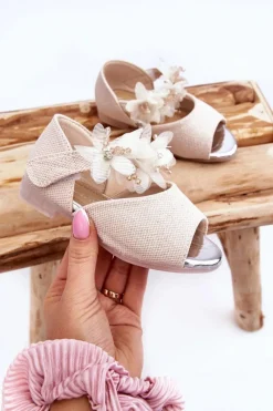 Dziewczęce>Buty damskie Vinceza Dziecięce Sandały Na Rzep Z Kwiatami Beżowe Fiona