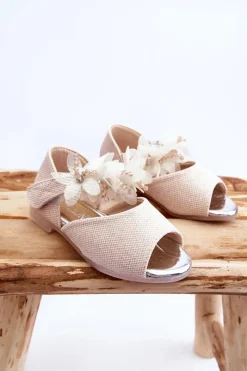 Dziewczęce>Buty damskie Vinceza Dziecięce Sandały Na Rzep Z Kwiatami Beżowe Fiona