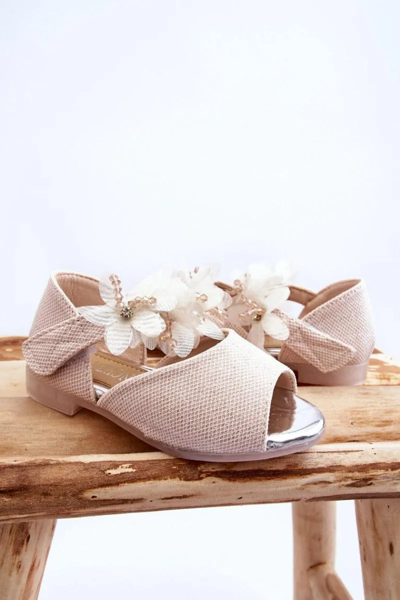 Dziewczęce>Buty damskie Vinceza Dziecięce Sandały Na Rzep Z Kwiatami Beżowe Fiona