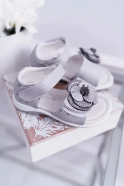 Clearance Boto Dziecięce Sandały Na Rzepy Dla Dziewczynki Szare Flamenko