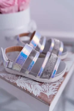 Dziewczęce>Boto Dziecięce Sandały Na Rzepy Dla Dziewczynki Białe Benzynowe Matylda