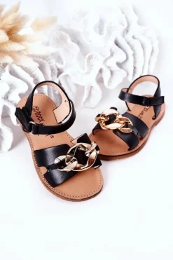 Dziewczęce>Boto Dziecięce Sandały Z Łańcuchem Czarne Buffy