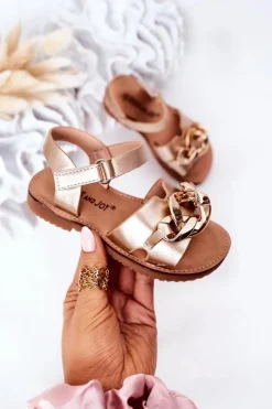 Dziecięce Sandały Z Łańcuchem Złote Buffy Dzieci Dziewczęce