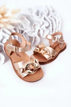 Dziecięce Sandały Z Łańcuchem Złote Buffy Dzieci Dziewczęce