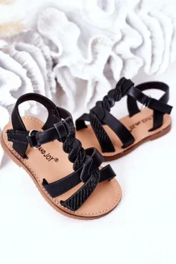 Outlet Dziecięce Sandały Z Brokatem Czarne Batilda Dzieci Dziewczęce